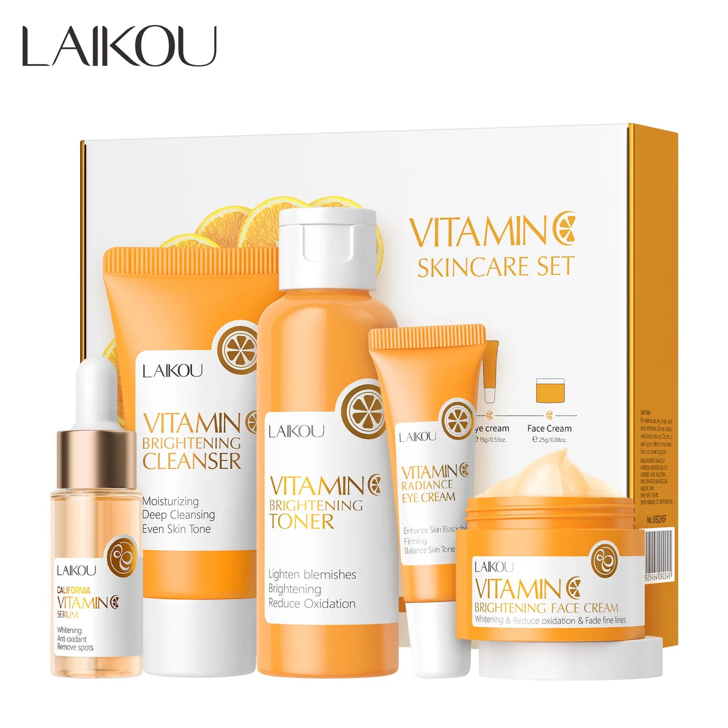 LAIKOU Vitamin C Skin Care Set – 5-Piece Moisturizing Facial Kit with Serum, Eye Cream & Anti-Aging Formula for Brighter, Smoother Skin