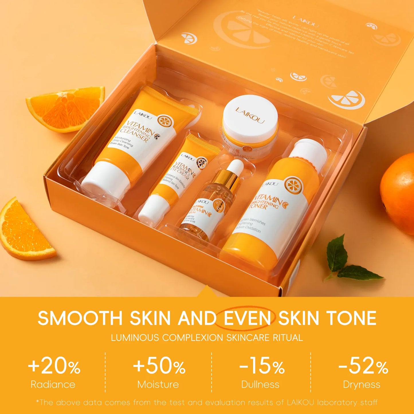 LAIKOU Vitamin C Skin Care Set – 5-Piece Moisturizing Facial Kit with Serum, Eye Cream & Anti-Aging Formula for Brighter, Smoother Skin