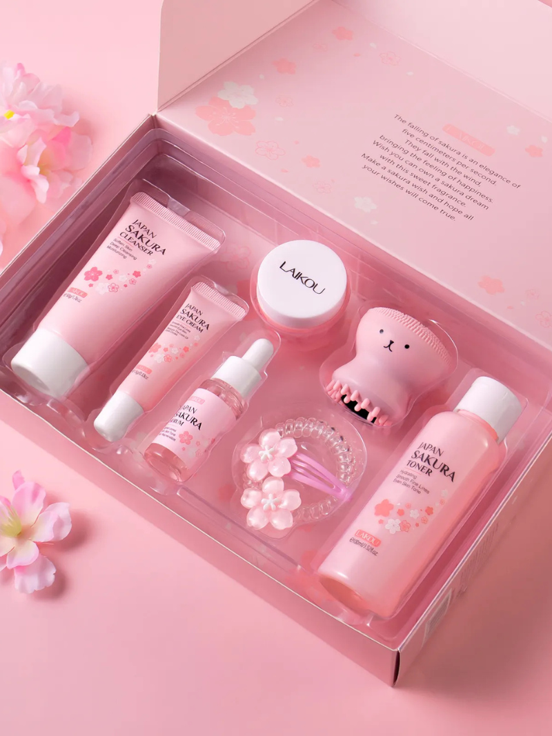 LAIKOU Sakura 8-Piece Professional Skincare Set – Hydrating, Brightening, and Moisturizing Face Care Kit for Women